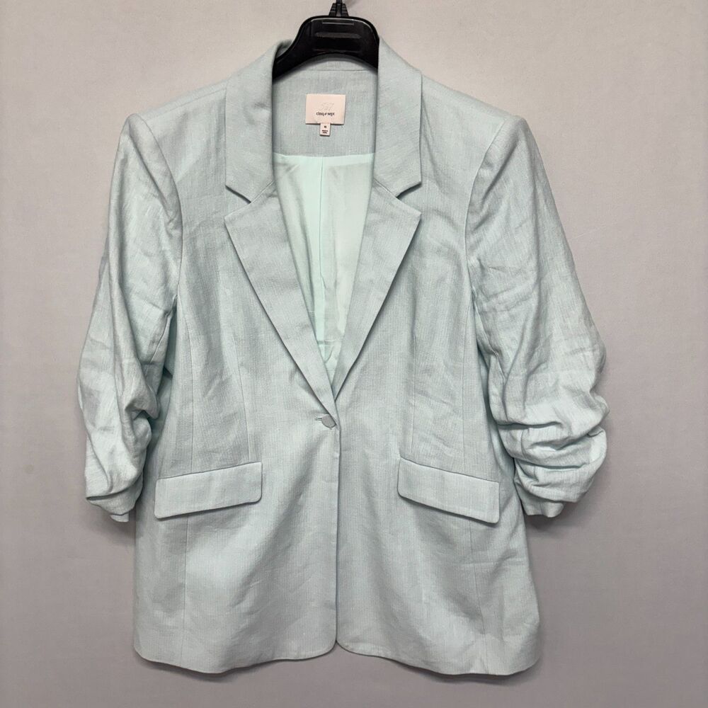 Cinq A Sept Women Linen Blend Blazer Jacket Size 16 Ruched Sleeve C132 -17